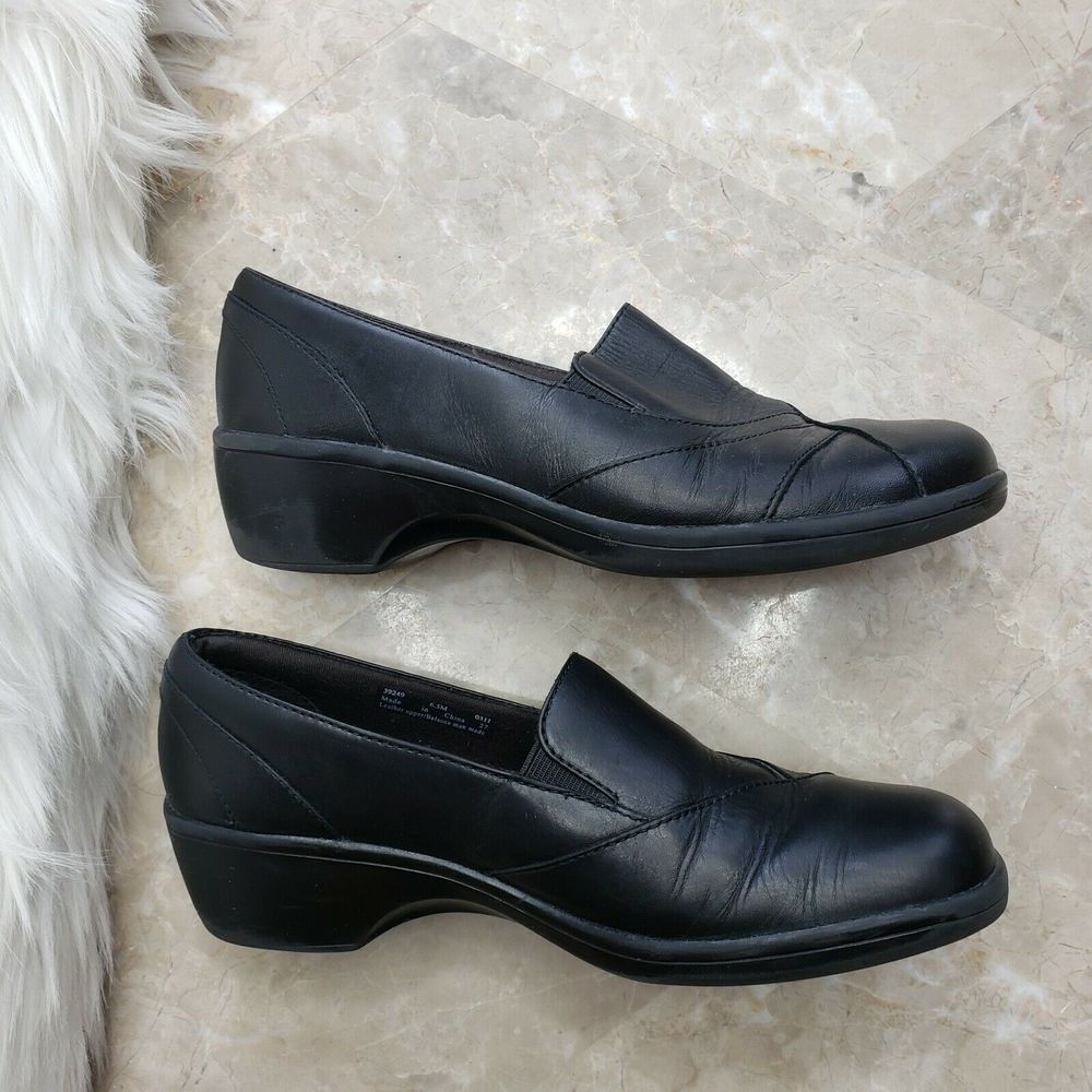 CLARKS Bendables Black Leather Loafers Wedge 6.5M - Picture 6 of 7